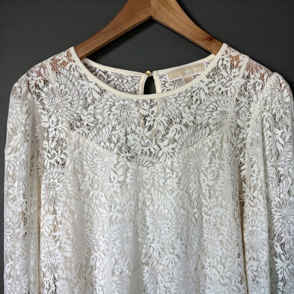 Michael Kors Lace Long Sleeve Ivory White Blouse Size Medium Party - Picture 4 of 15